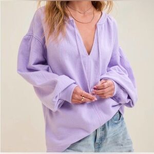 NEW Aerie Purple Easy Street Drop Shoulder Oversized Front Tie Sweatshirt